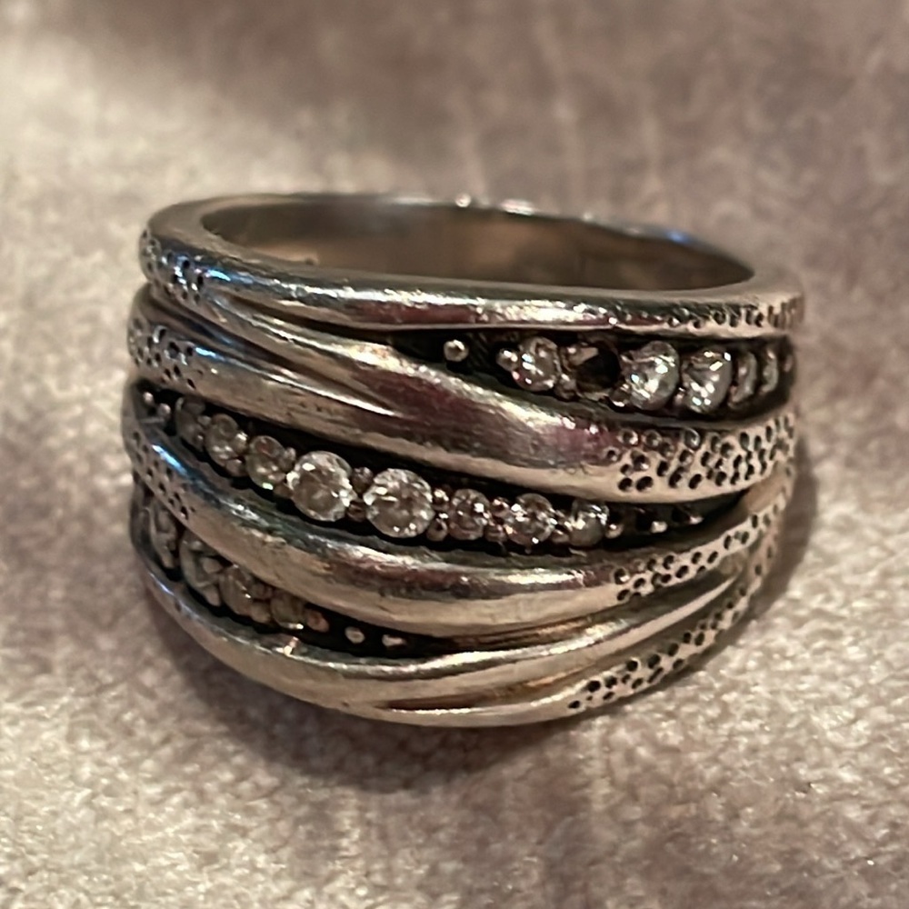 Silpada Vintage Rare.925 Sterling Silver CZ Organics Swirl Ring